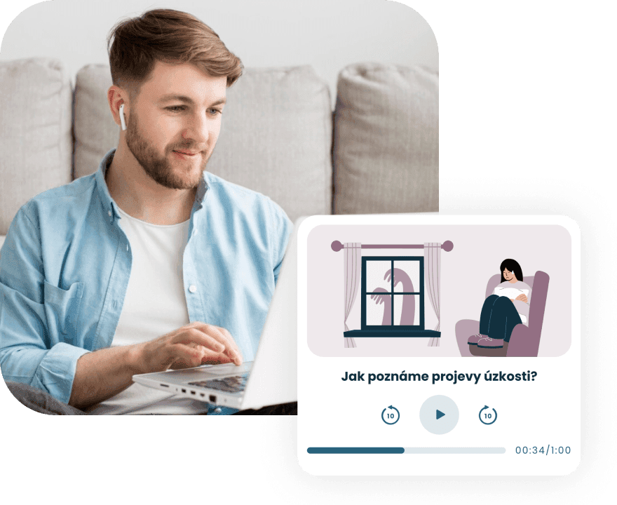 Muž na počítači s elementy z platformy