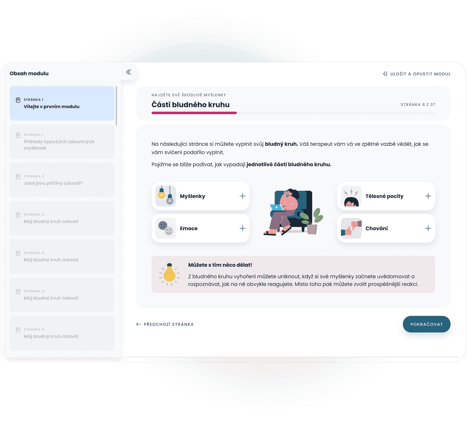 Snímek obrazovky z programu s interaktivním cvičením o bludném kruhu