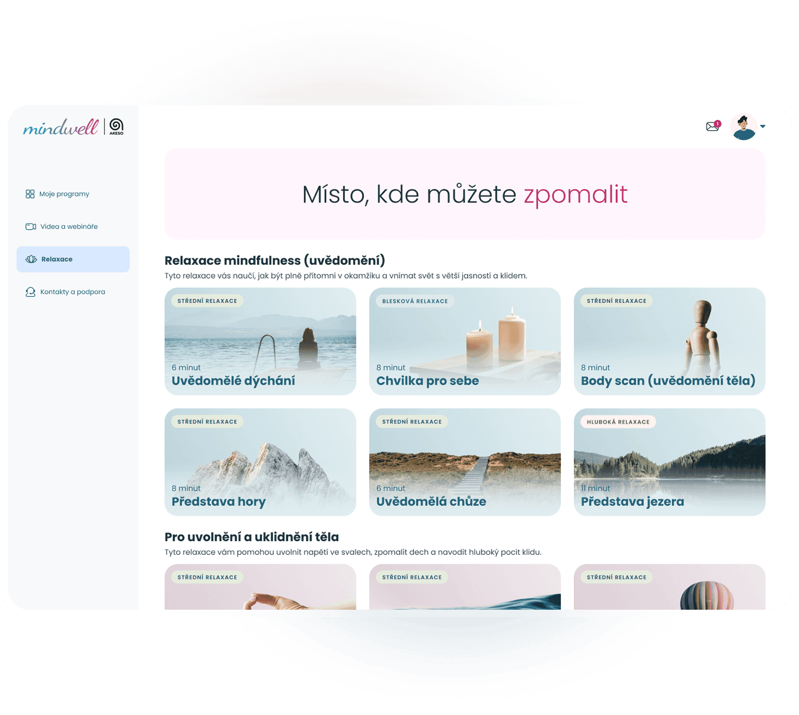 Snímek obrazovky s knihovnou relaxací